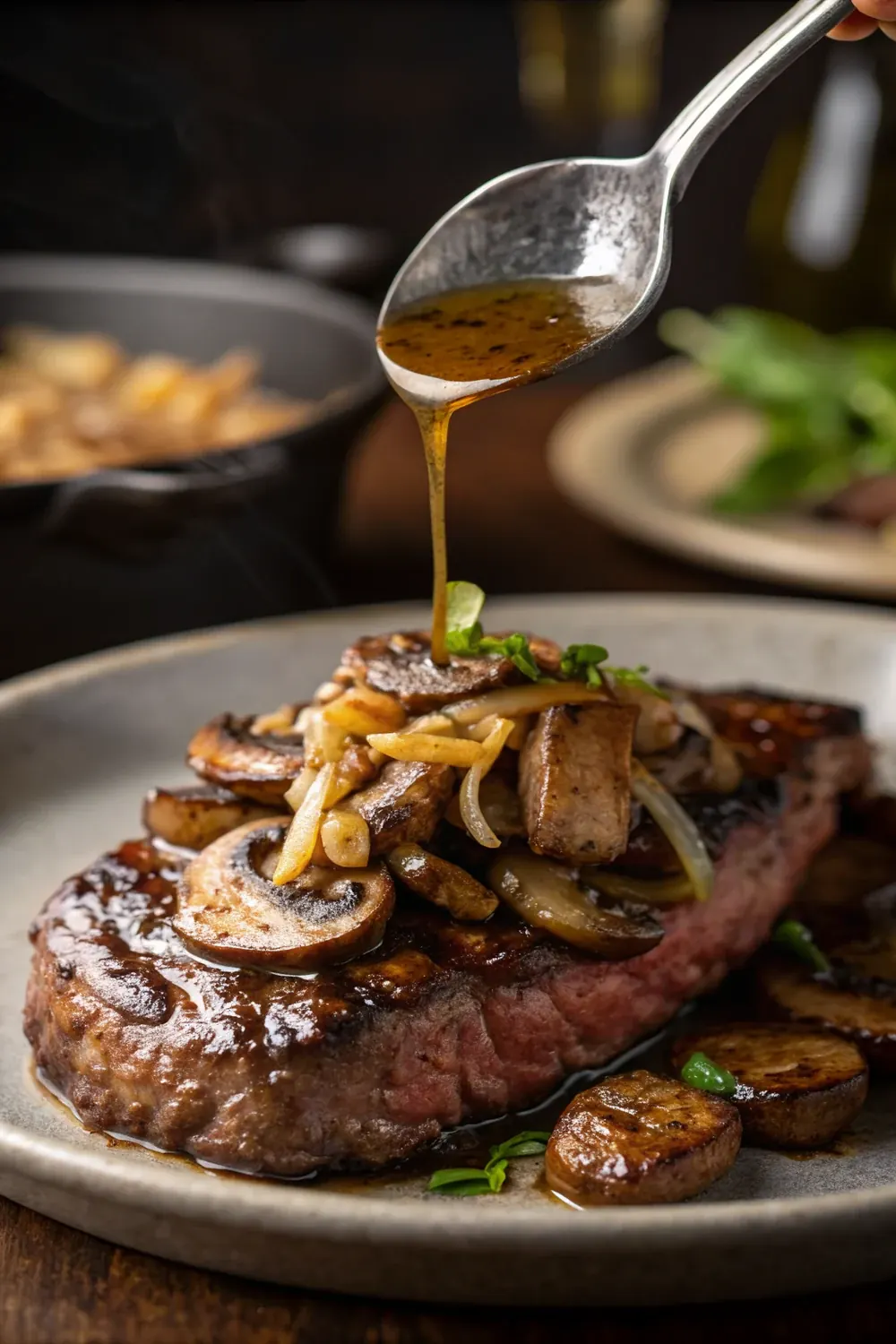 Texas Roadhouse portobello mushroom sauce copycat sauteed mushrooms and onions steak topping vertical pin to save