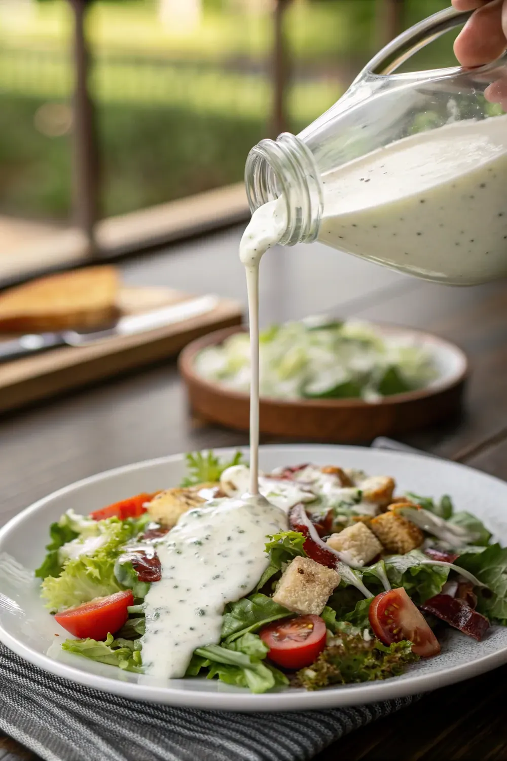Texas Roadhouse ranch dressing copycat recipe pourable buttermilk ranch salad dressing vertical pin to save