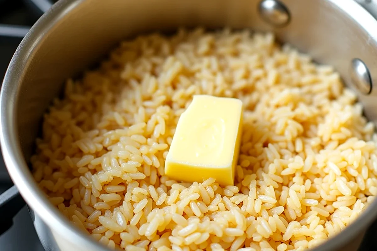 Close-up of texas roadhouse rice showing texture, color, and serving detail