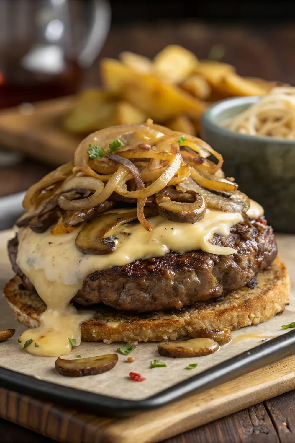 Texas Roadhouse Roadkill copycat chopped steak recipe with onions mushrooms and Jack cheese vertical pin to save