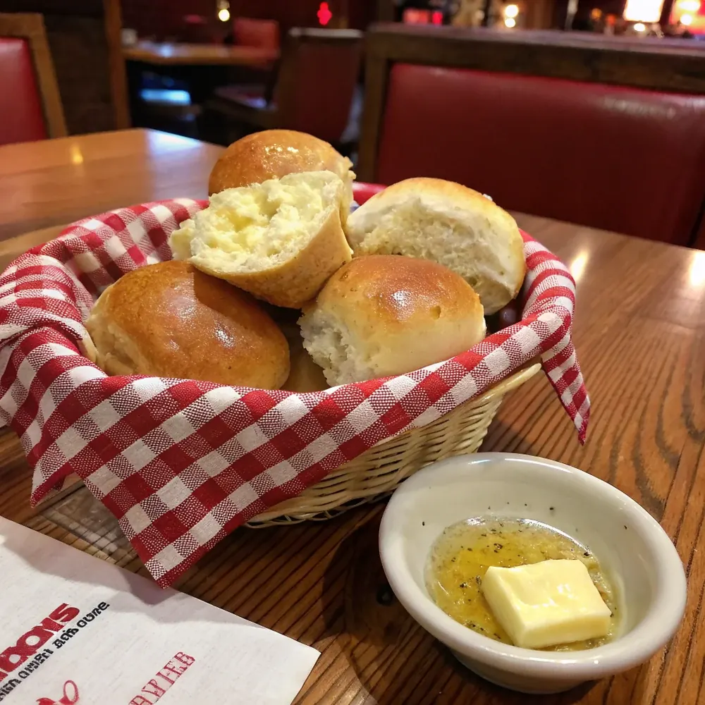 Overhead view of 18 square-cut Texas Roadhouse copycat rolls on a sheet pan, brushed with melted butter and glossy on top