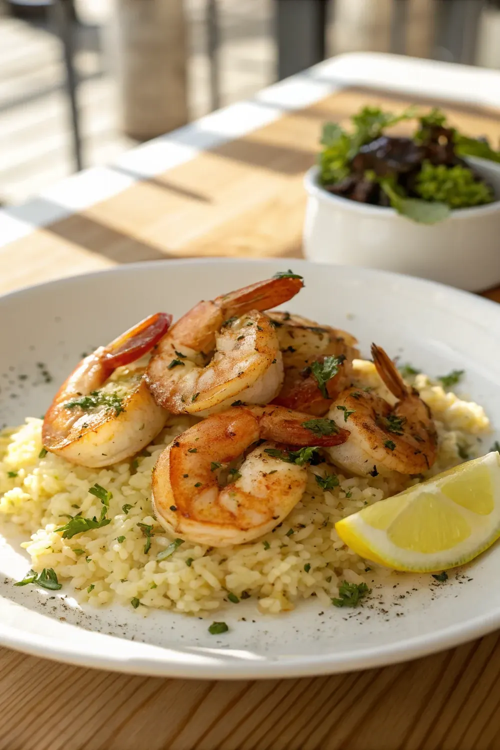 Vertical shot of Texas Roadhouse grilled shrimp copycat skewers with garlic butter brushing, save this 20-minute weeknight or appetizer recipe
