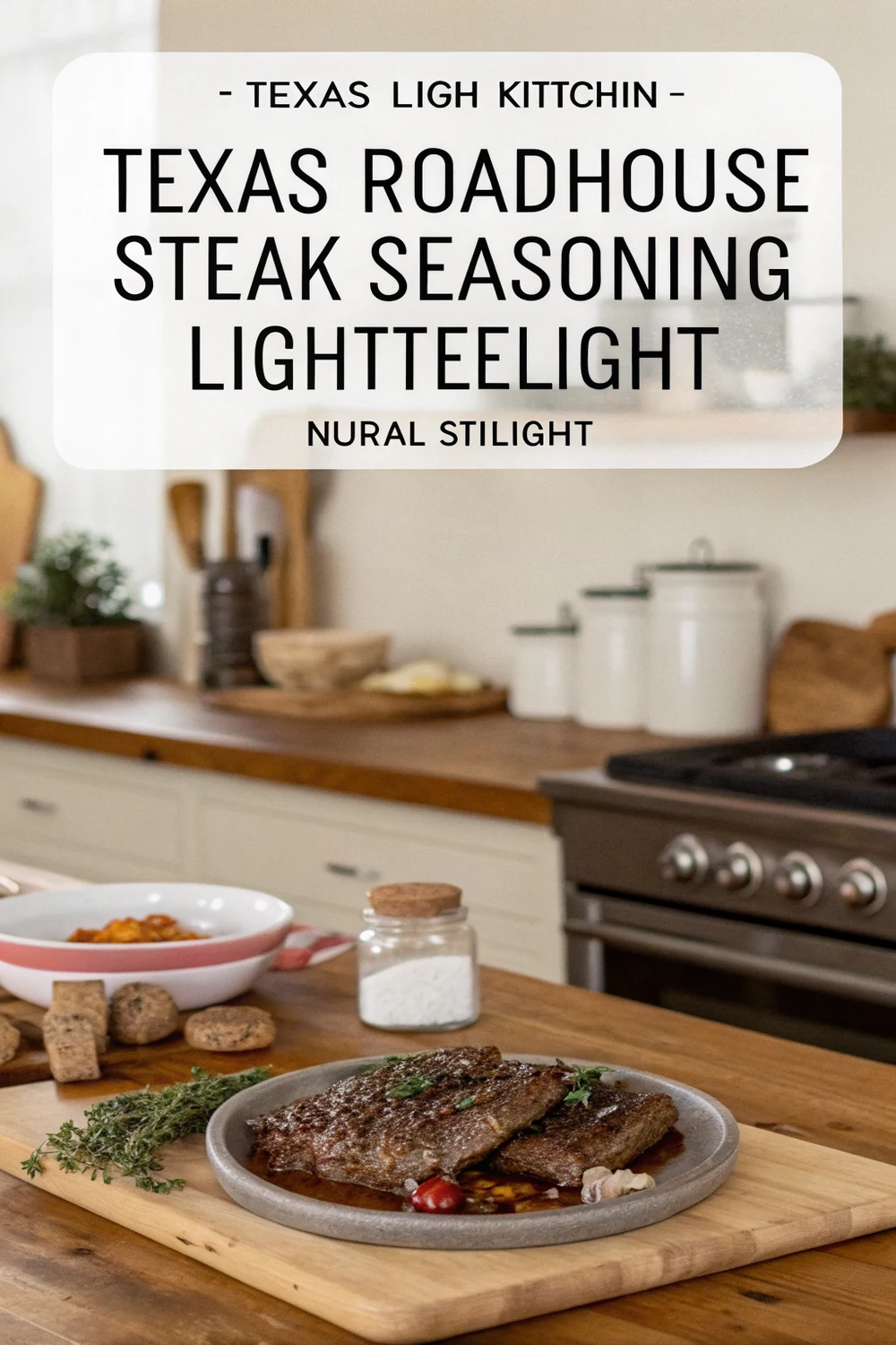 Vertical shot of a hand pressing Texas Roadhouse steak seasoning copycat into a ribeye, save this 7-spice steakhouse blend recipe