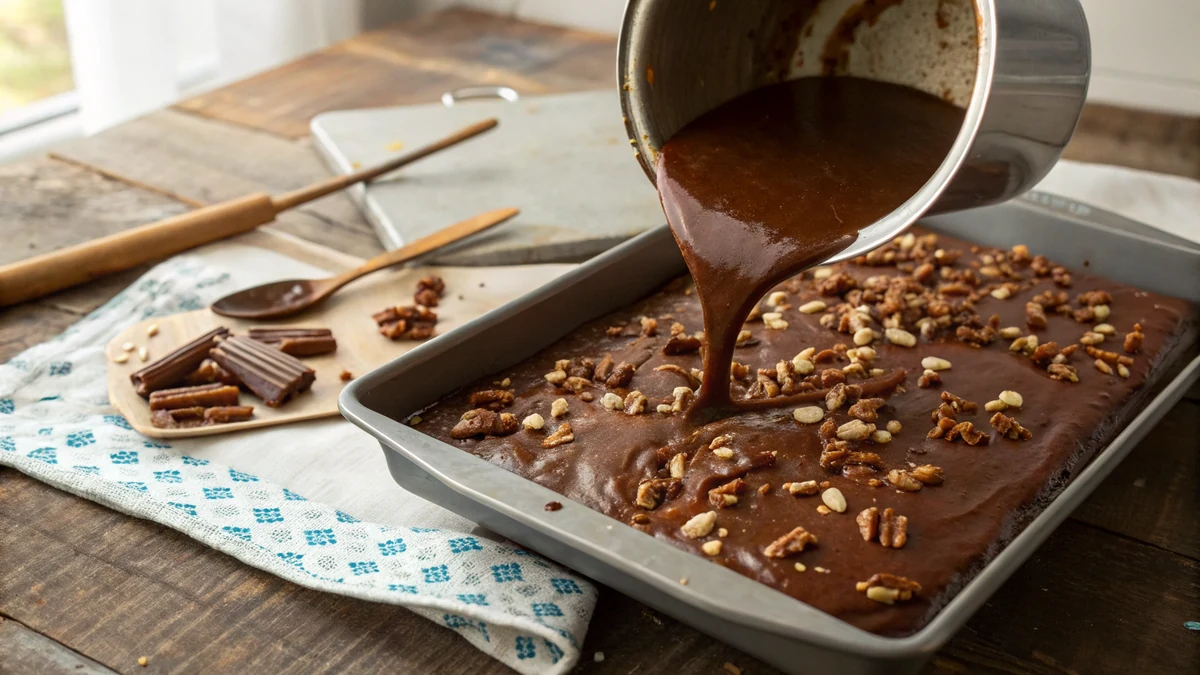 Texas Sheet Cake Frosting recipe by Chef Mia, photographed in a natural light Texas kitchen