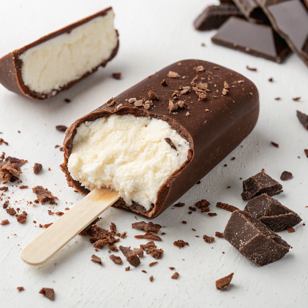 Creamy vanilla center inside the best homemade Eskimo pie popsicle recipe