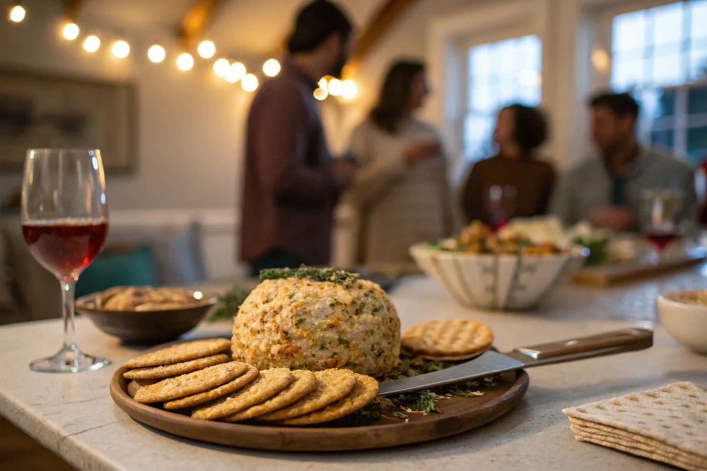 Ballard cheese recipe cheese ball served with crackers at a casual gathering