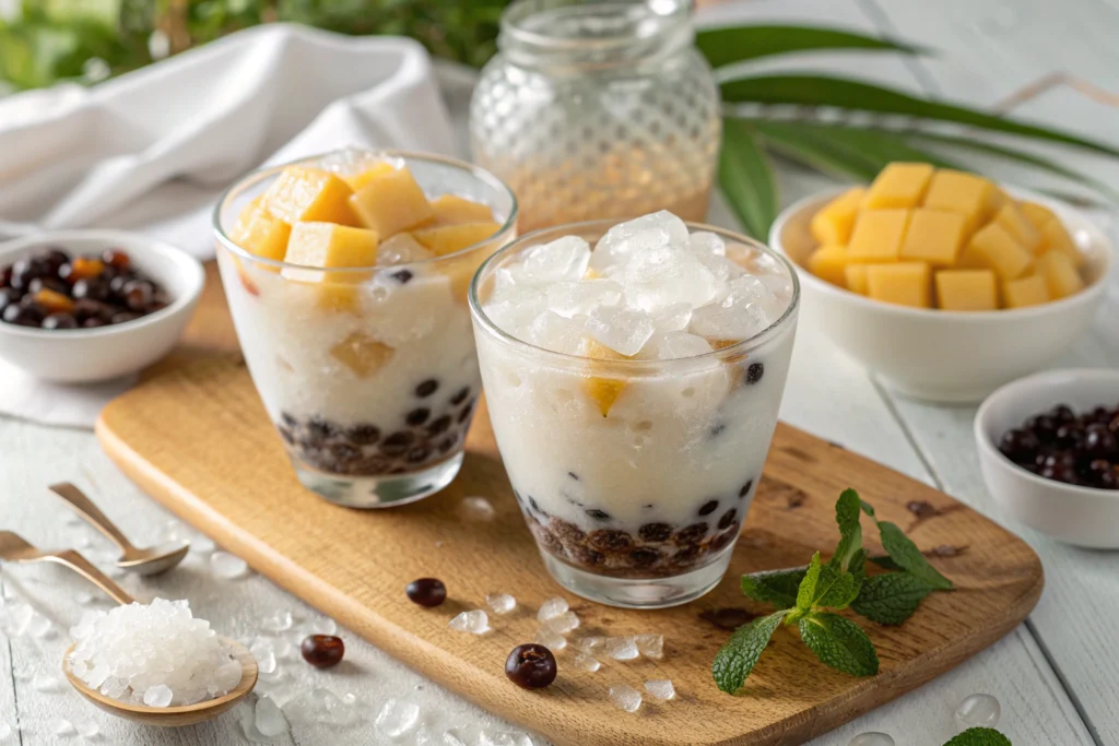 vegan Vietnamese sweet soup dessert recipe served in glass cups with ice