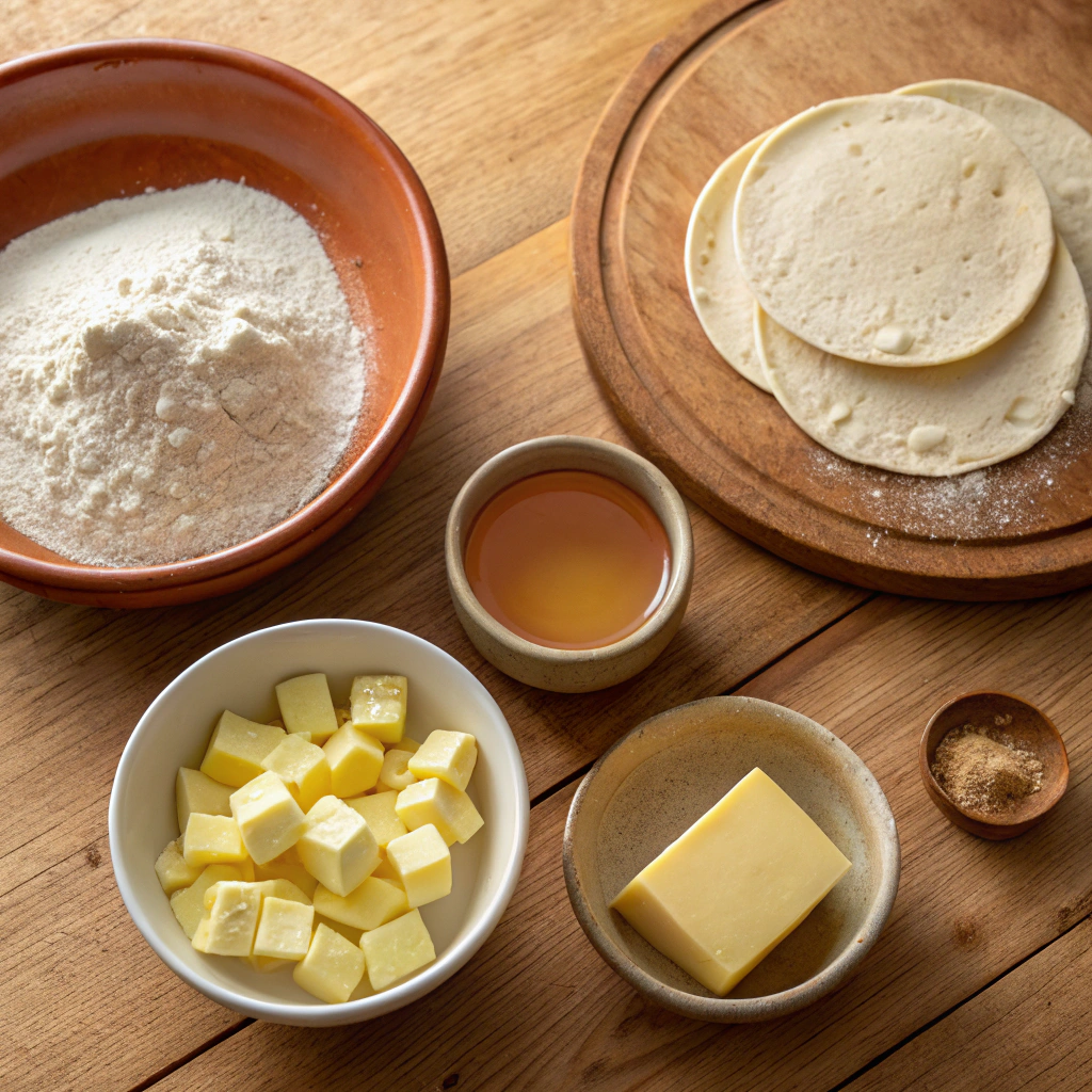 Ingredients for making buttery tortillas from scratch