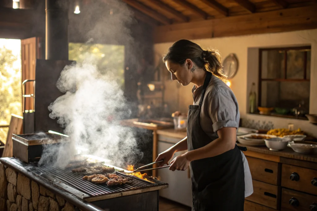 Meg Next Level Chef cooking over open flames