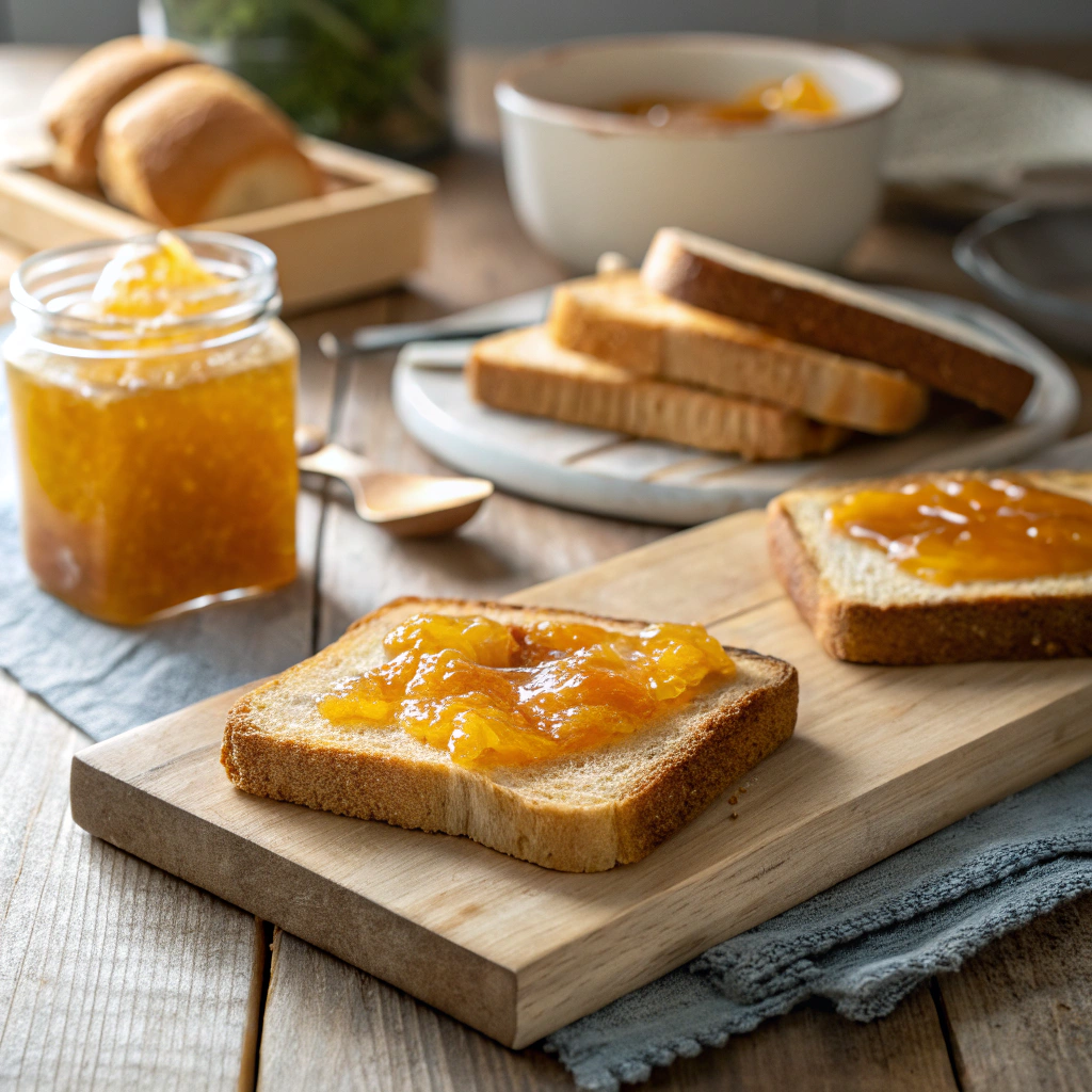 Warm slices of Reka Bread Recipe served with apricot pineapple jam