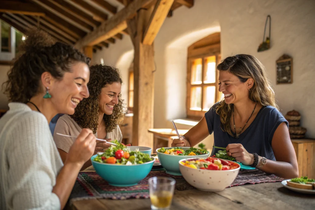 Shared Roam Diet Recipes meal with friends around the table