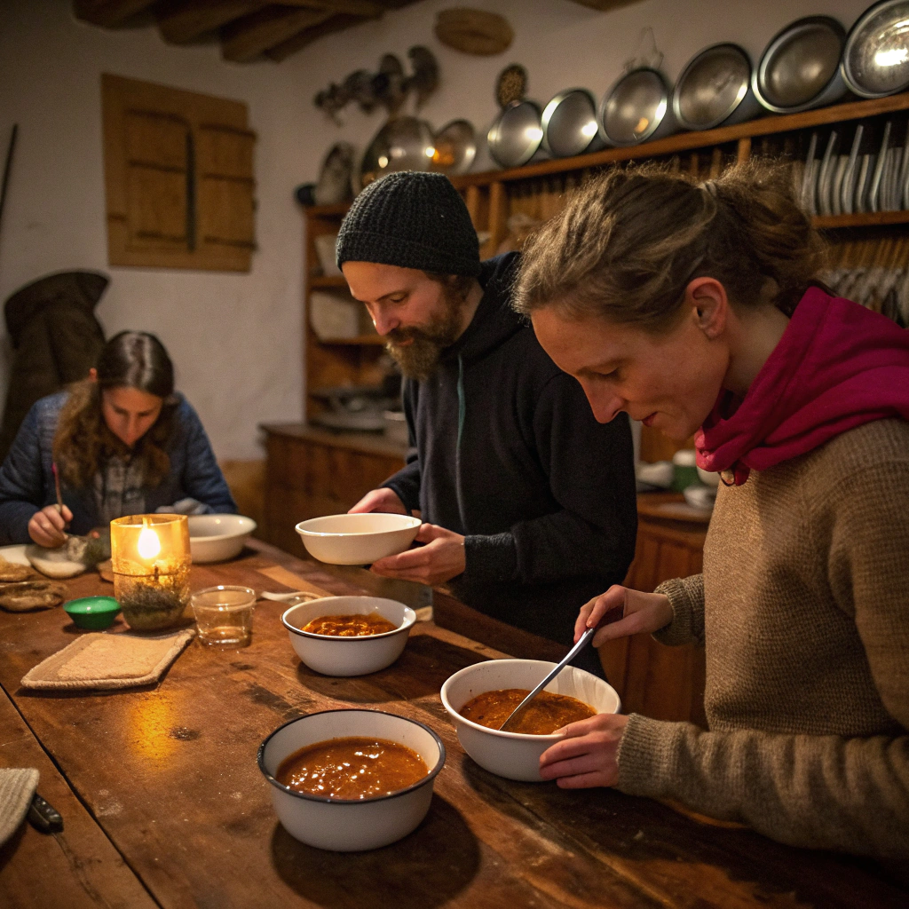 Sharing 15 bean soup at family table