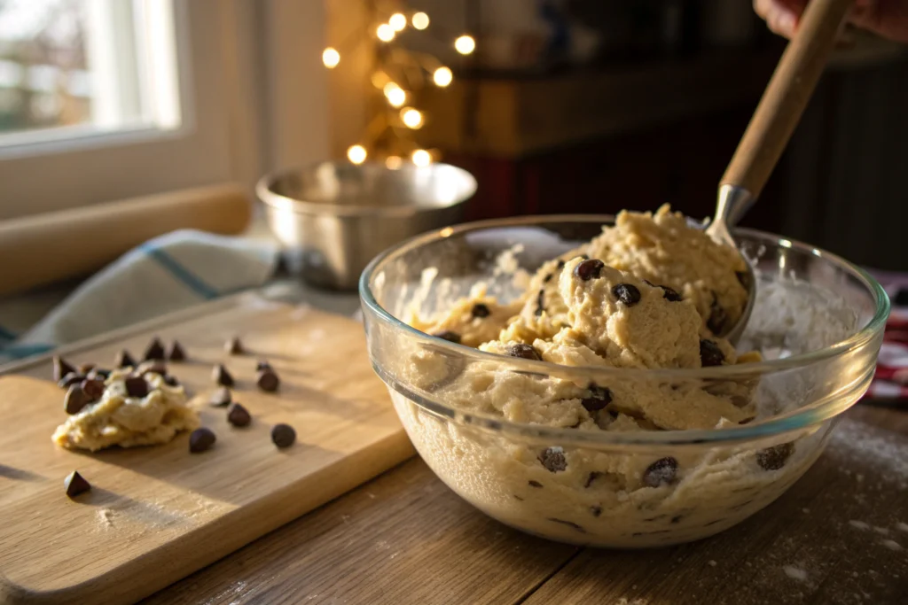 mixing crumbl cookie dough with chocolate chips