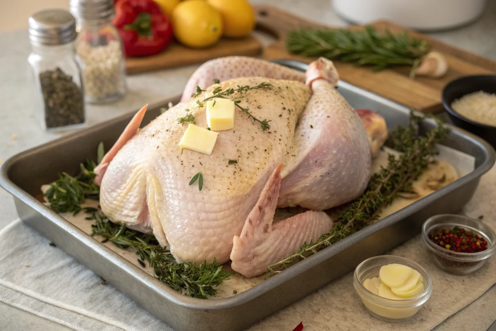 seasoned turkey ready for roasting