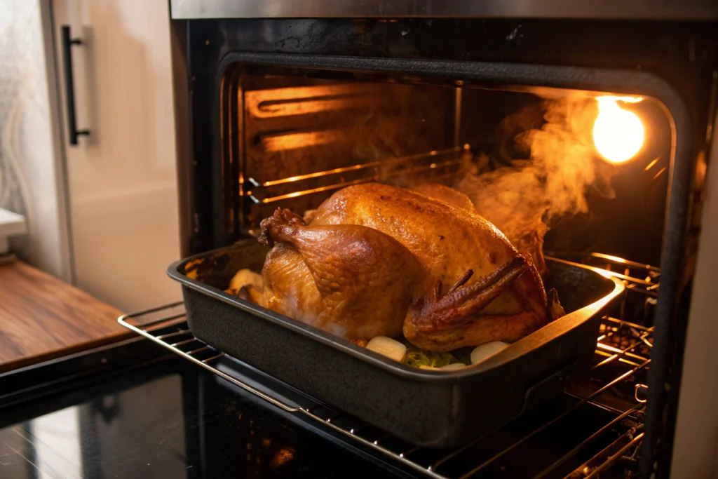 turkey roasting in oven