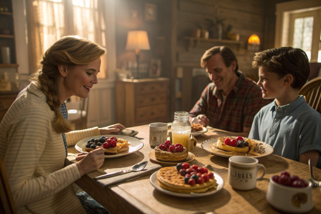 family breakfast waffles without milk Texas table
