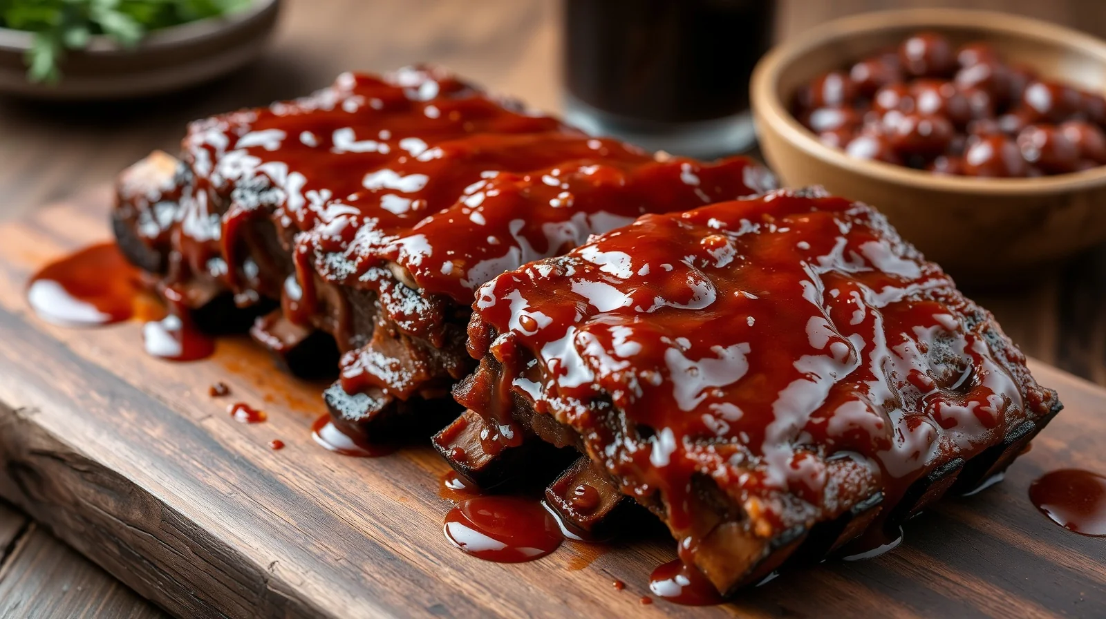 Fall-Off-The-Bone Goodness: Mastering Slow Cooker BBQ Beef Short Ribs 3 Barbecue Beef Short Ribs Slow Cooker on a rustic wooden cutting board, Texas BBQ style