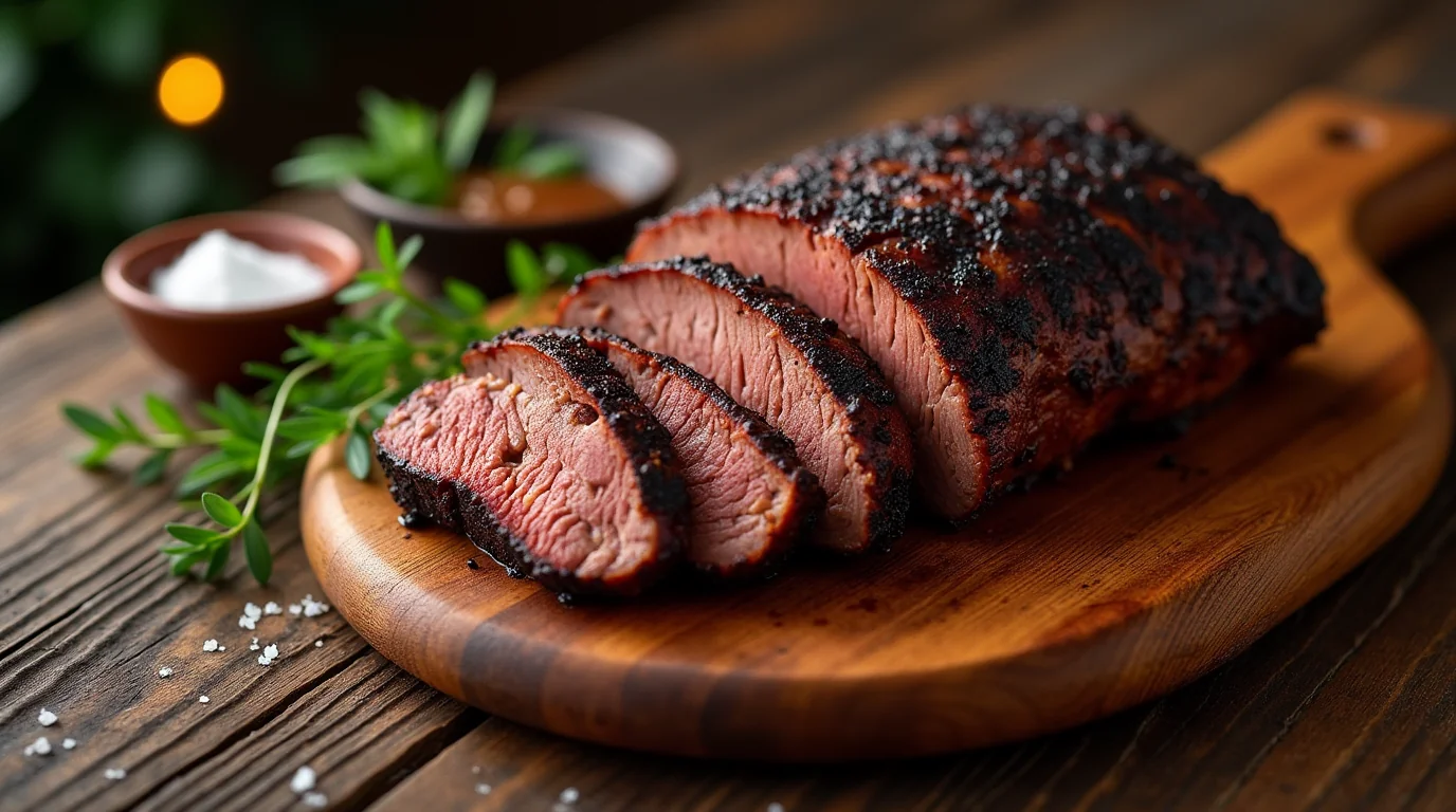 The Ultimate Guide to Chipotle Smoked Brisket: Flavor That Sings 5 Sliced chipotle smoked brisket on a wooden cutting board — authentic Texas BBQ recipe