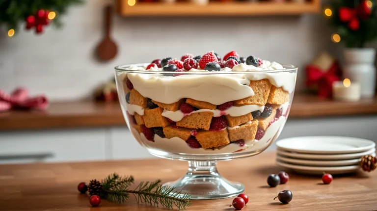 Christmas Trifle Recipes freshly baked on a rustic wooden board