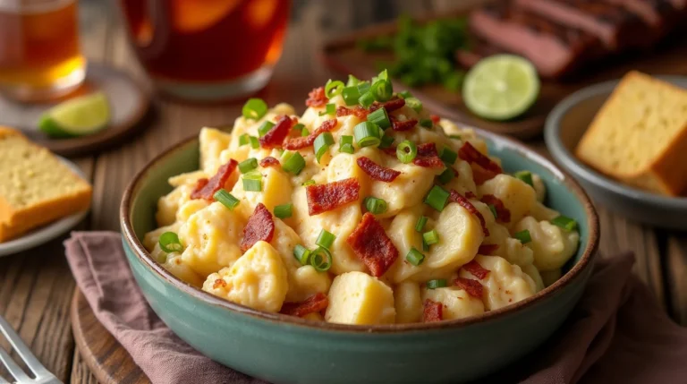 Texas BBQ potato salad with bacon and green onions — classic Texan cookout side dish