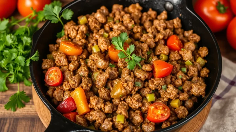 Texas Hash plated on a rustic Texas kitchen table