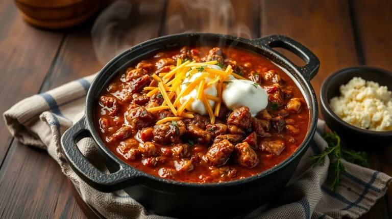 Venison Chili in a bowl garnished and ready to serve
