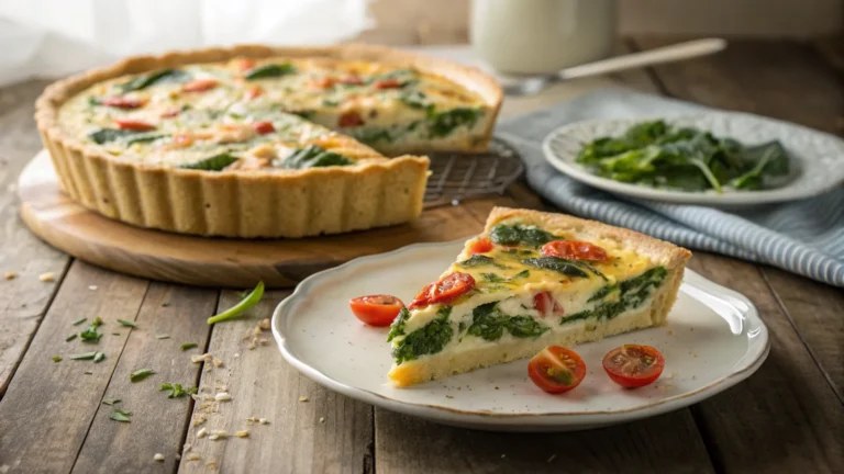Healthy pregnancy-friendly quiche with vegetables and cheese on a table: Which ingredients in quiche are healthy for pregnant woman